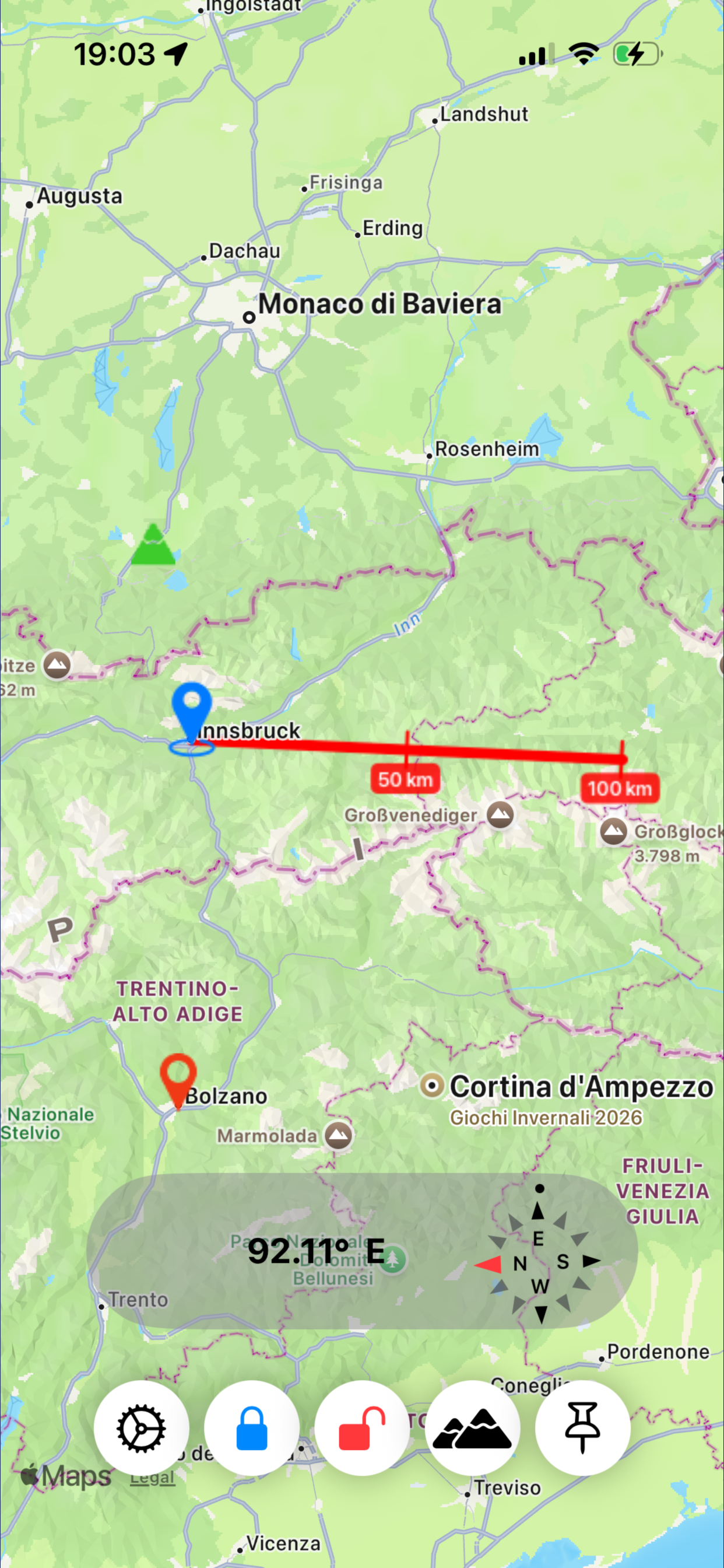 Direction line on satellite map — DirectionExplorer
