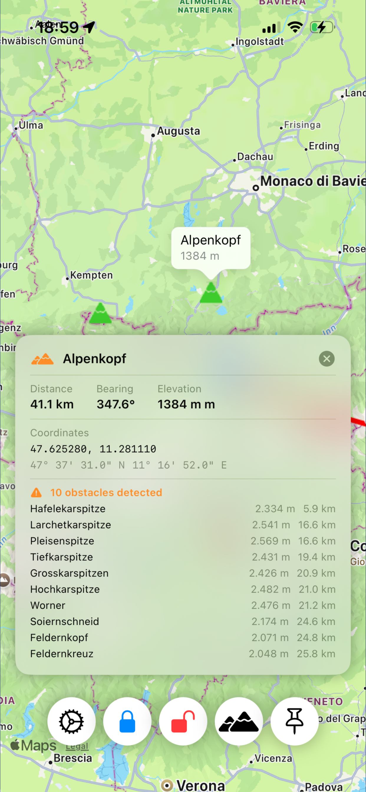 Mountain peaks on the map — DirectionExplorer