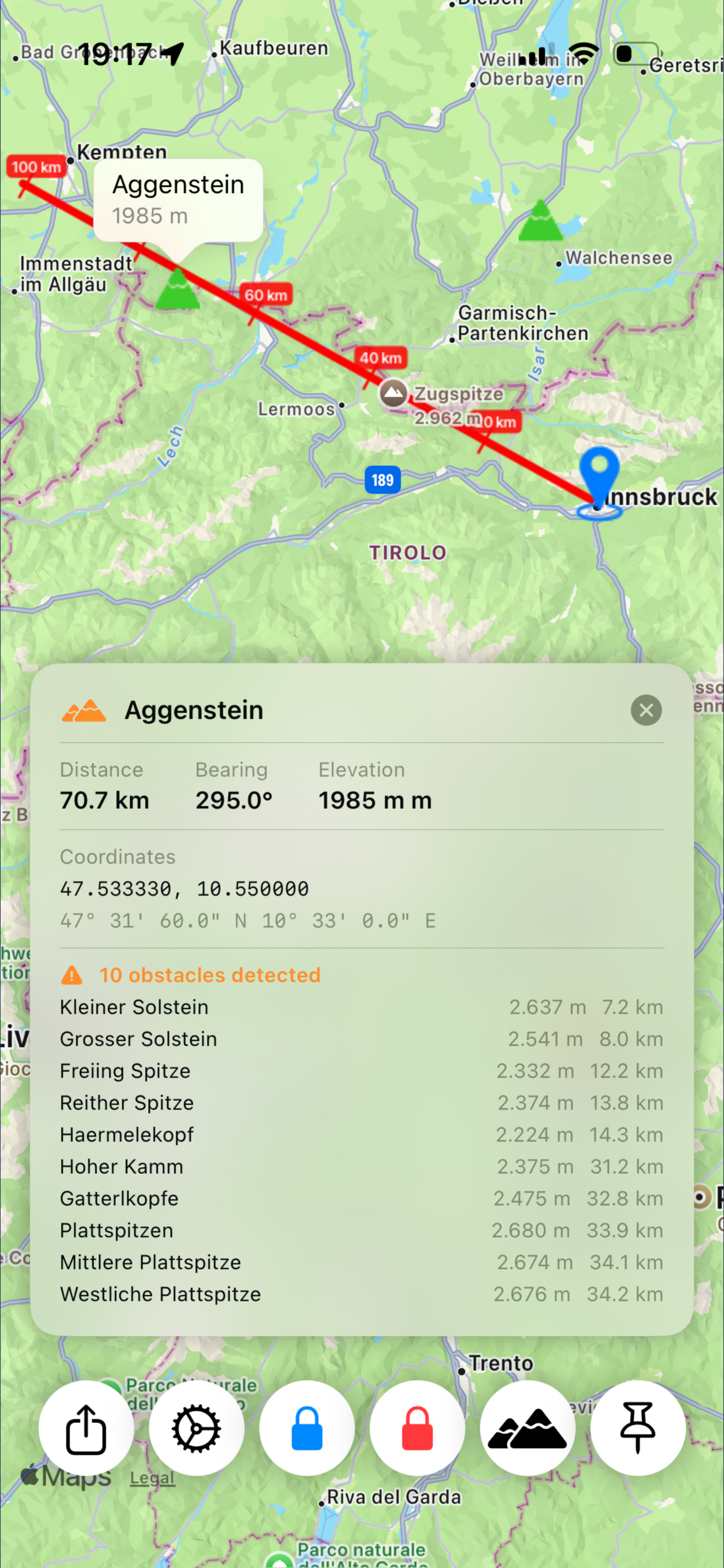 Target info panel with line of sight — DirectionExplorer