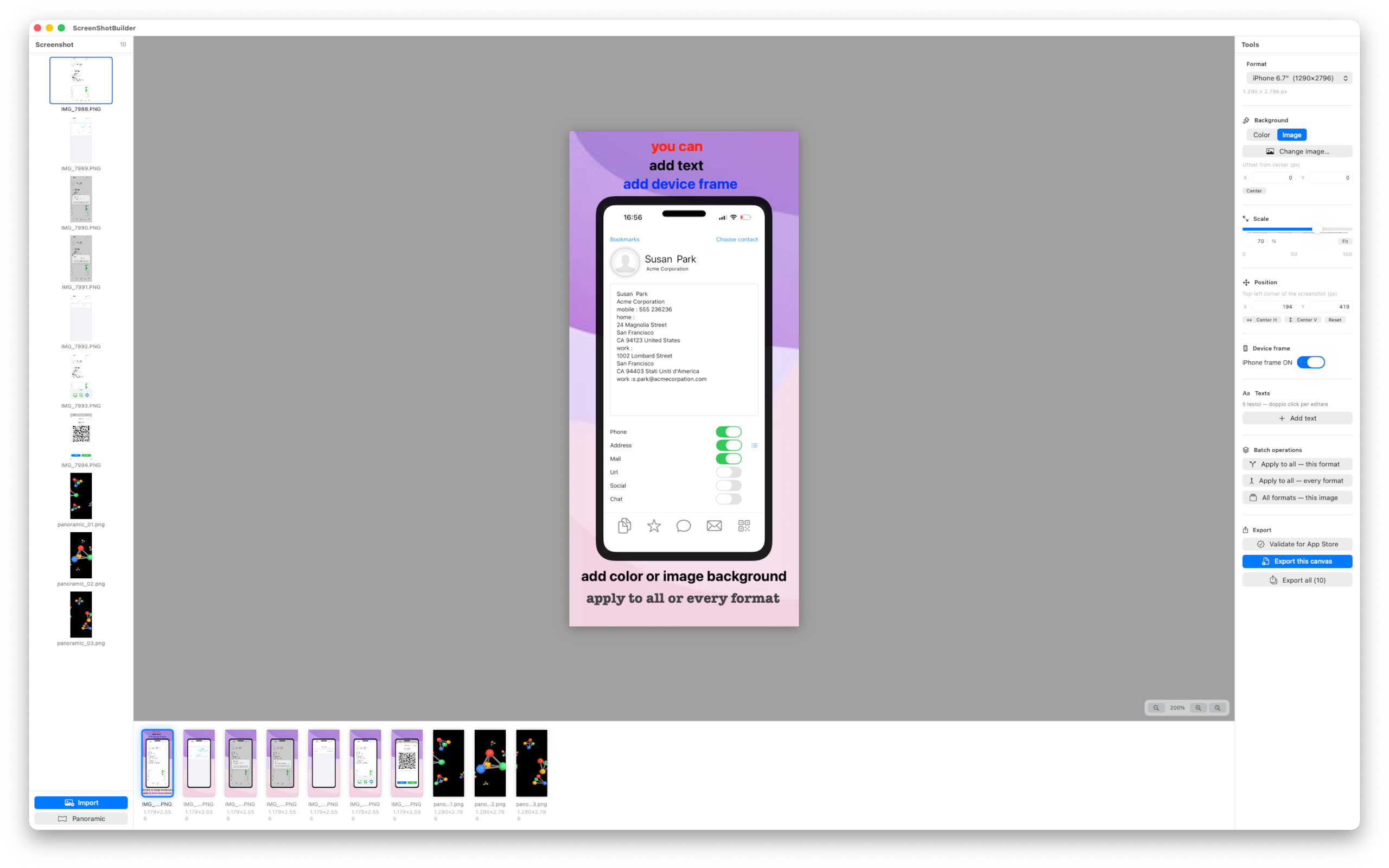 ScreenShotBuilder — main editor