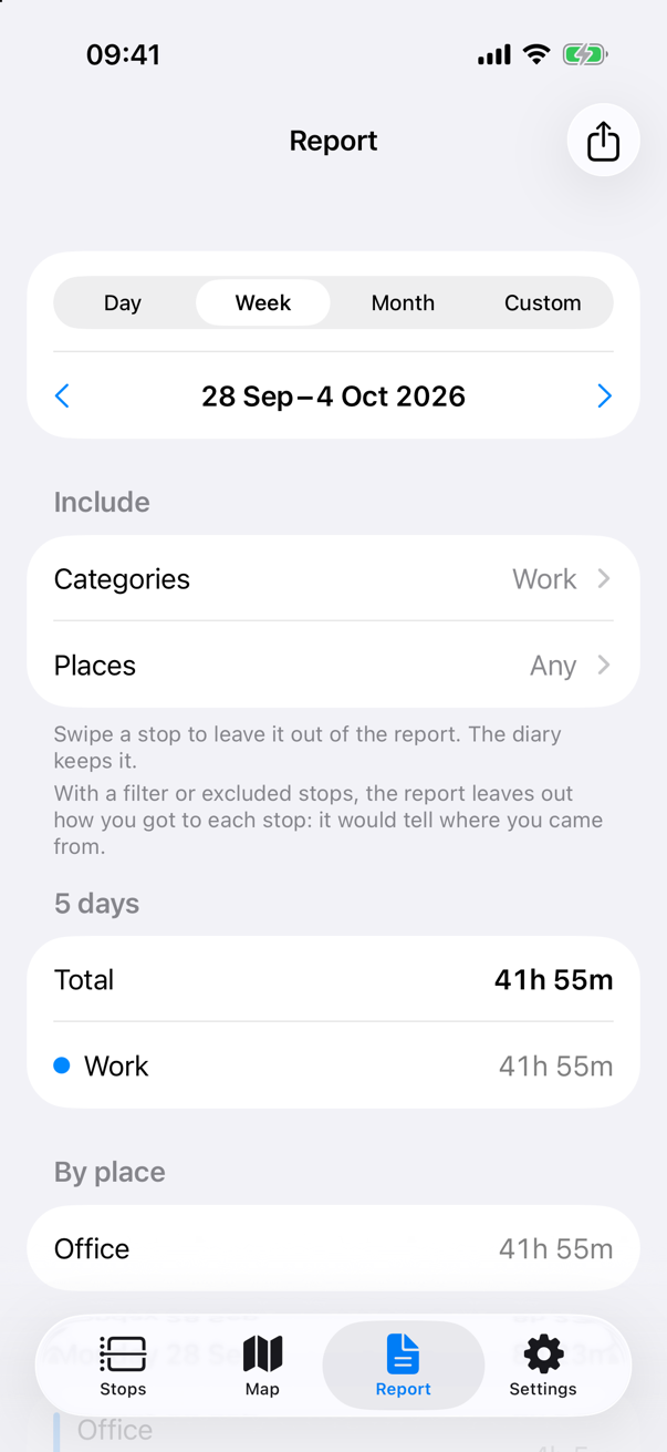 Report of hours for a period — StopDiary